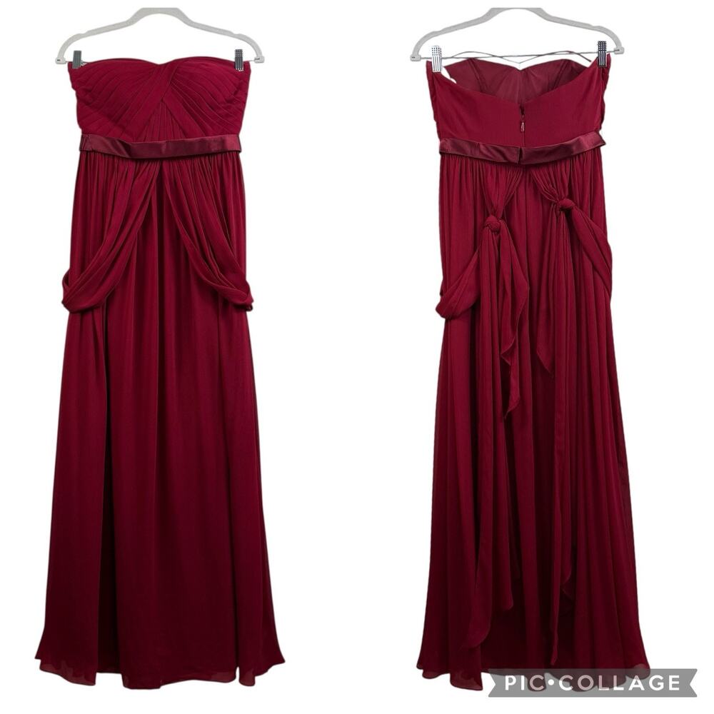 Azazie Red Strapless Maxi Gown Custom Size (XS/S) Tie Draping Formal Holiday